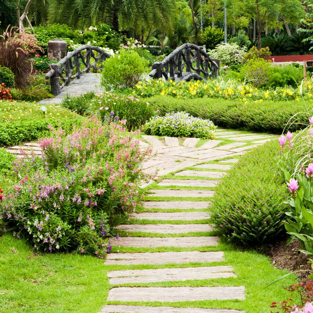Landscaping in the garden. The path in the garden.